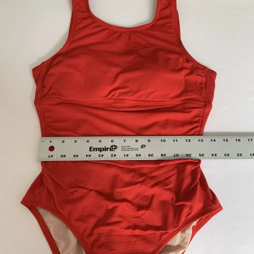 Kona Sol Swimsuit One Piece Women L Red Ruched Padded‎ Vacation Beach Feminine
